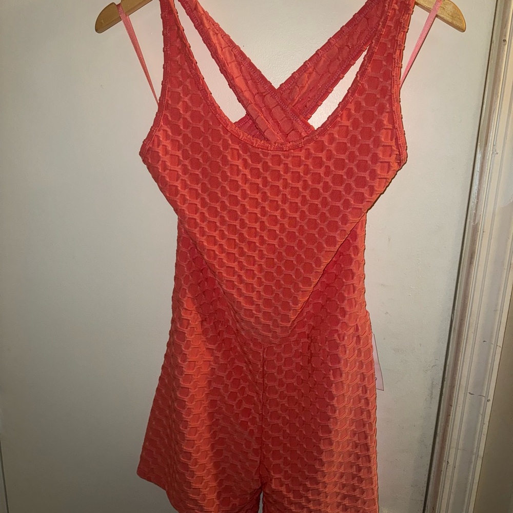 Coral Textured Women's Sleep Romper